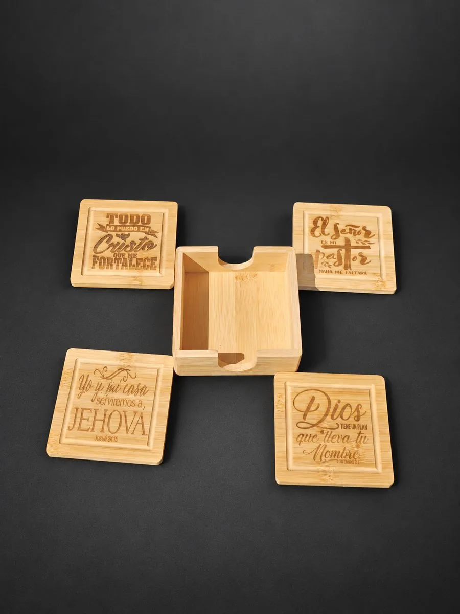 Bamboo coaster set laser engraved with Bible verses