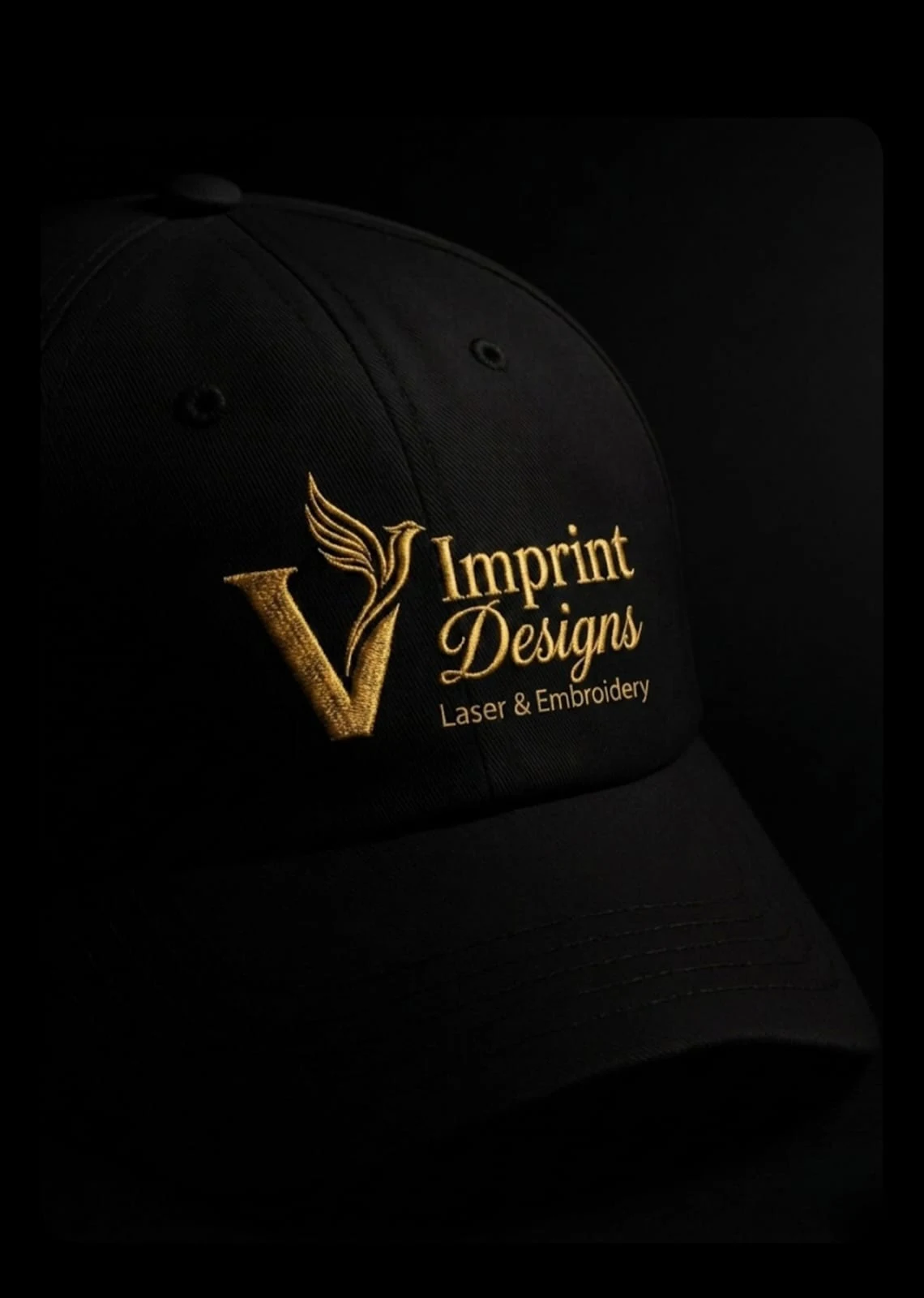 Custom embroidered cap with V Imprint Designs logo