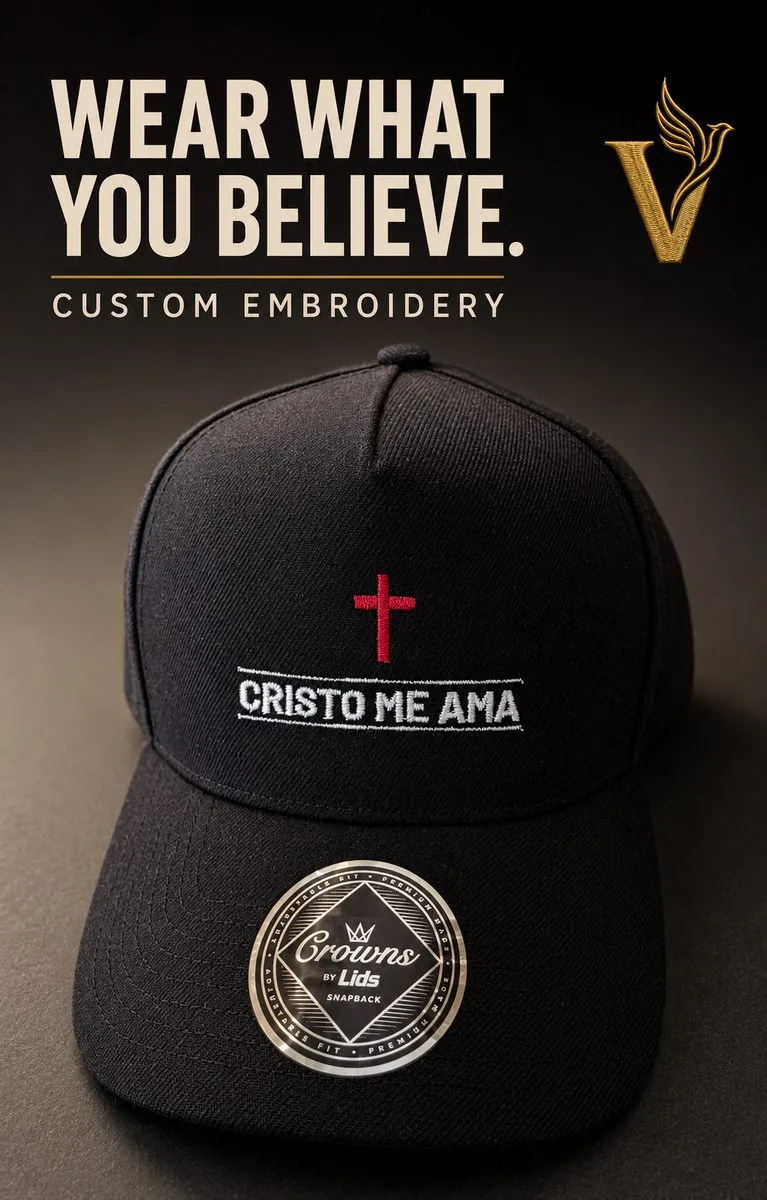 Custom embroidered cap with cross and Cristo Me Ama design