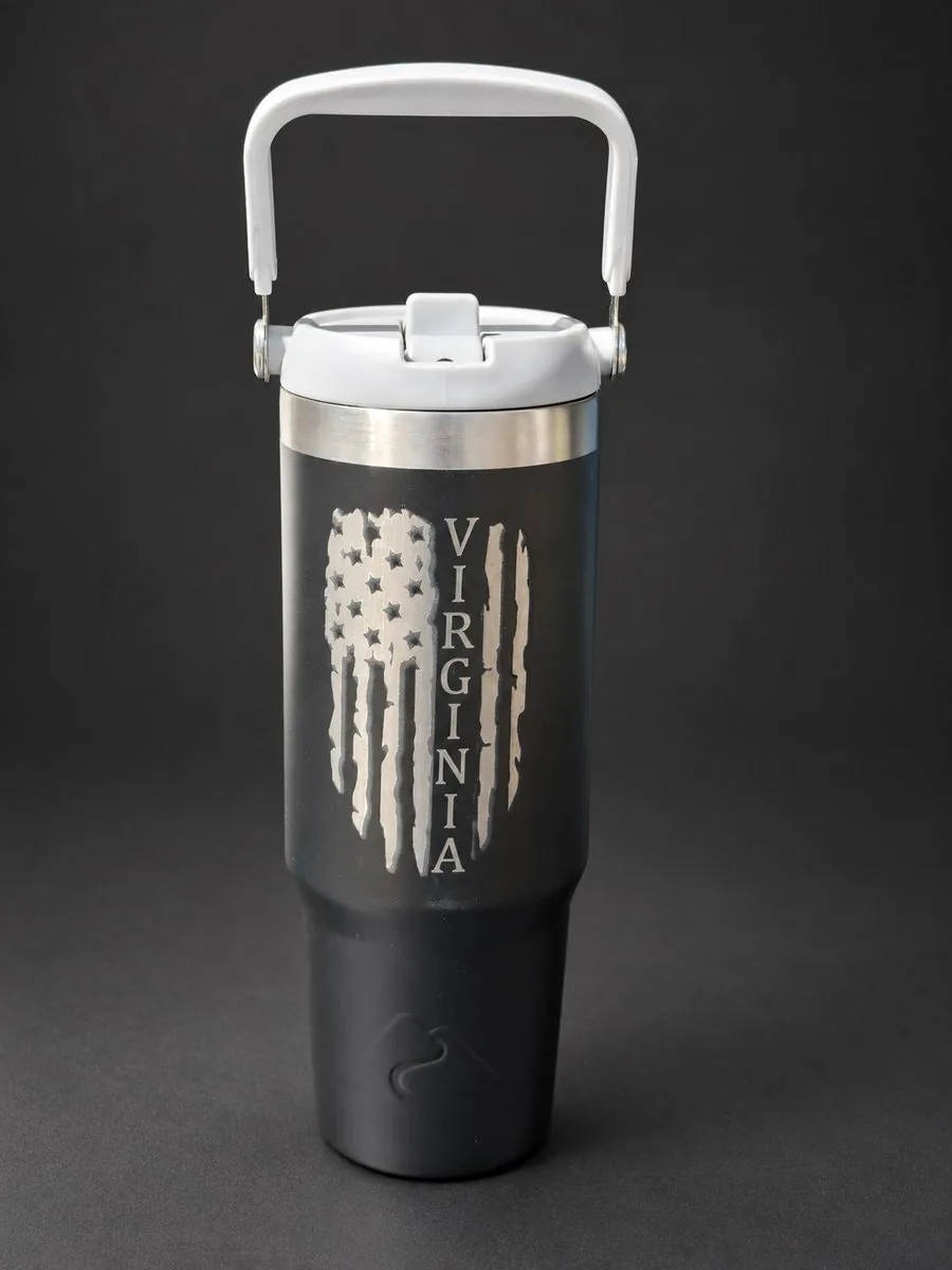 Custom laser engraved white tumbler