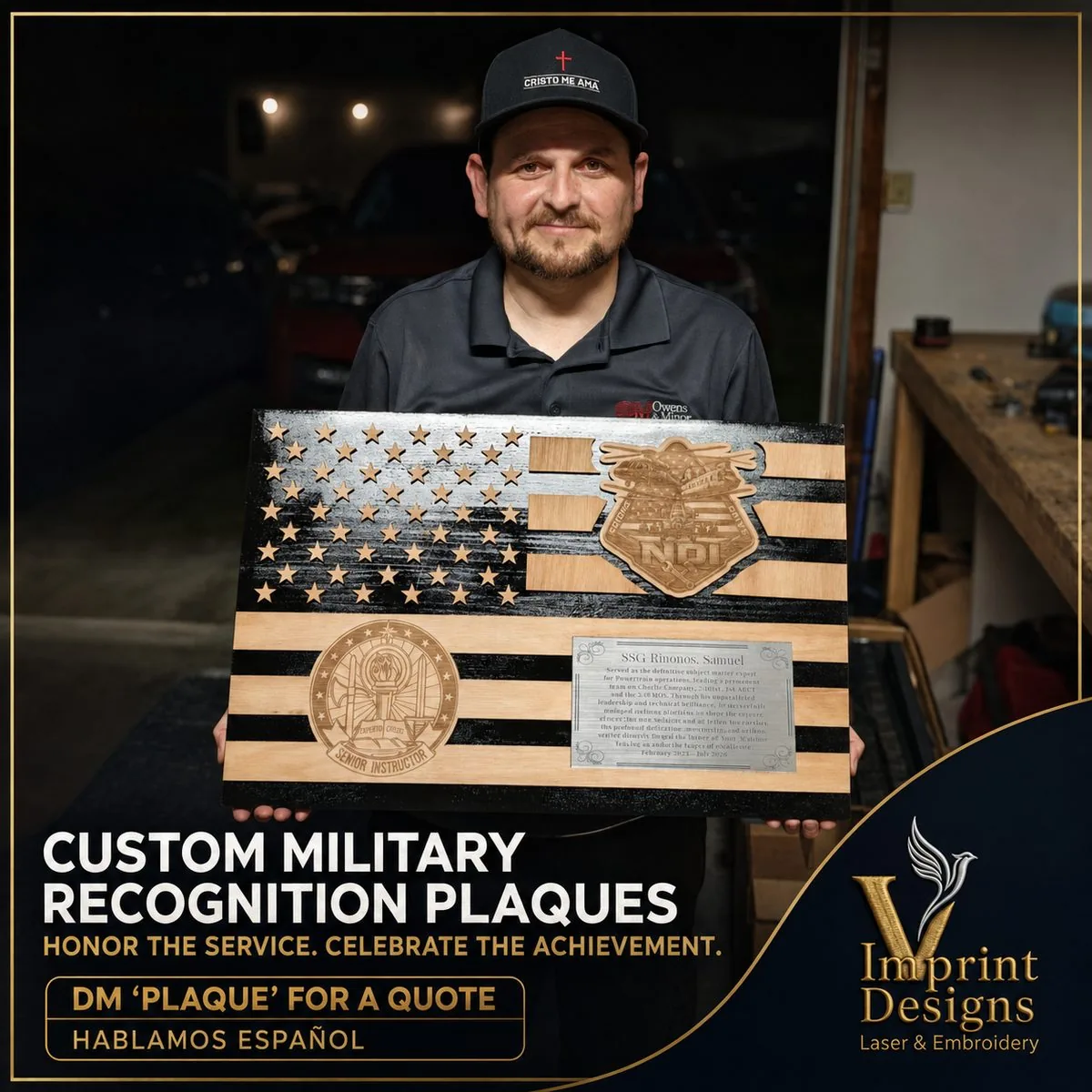 Custom military recognition plaque with American flag design